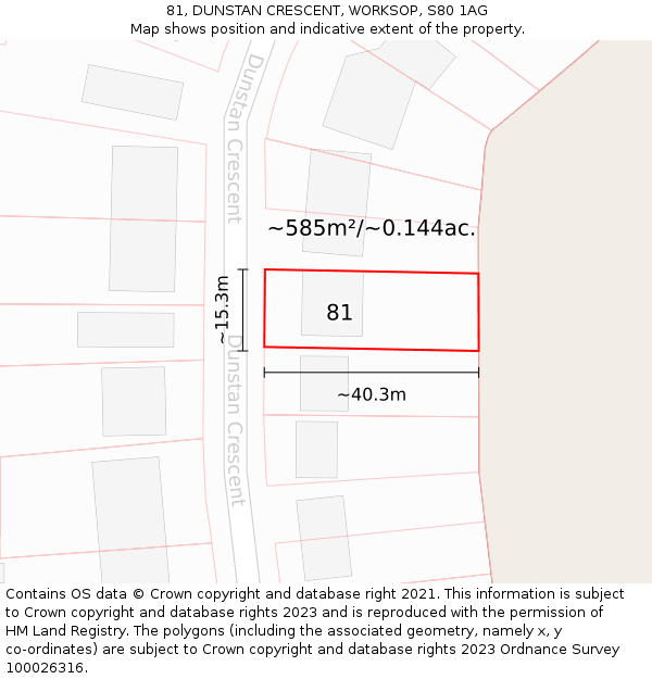 81, DUNSTAN CRESCENT, WORKSOP, S80 1AG: Plot and title map