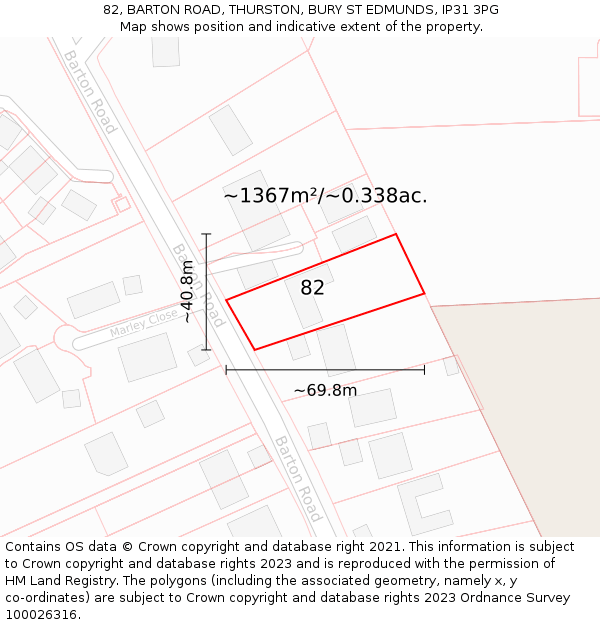 82, BARTON ROAD, THURSTON, BURY ST EDMUNDS, IP31 3PG: Plot and title map