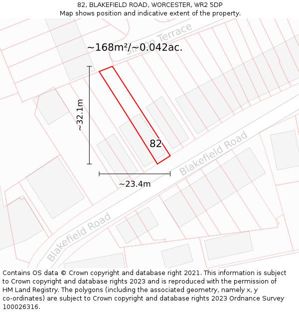 82, BLAKEFIELD ROAD, WORCESTER, WR2 5DP: Plot and title map