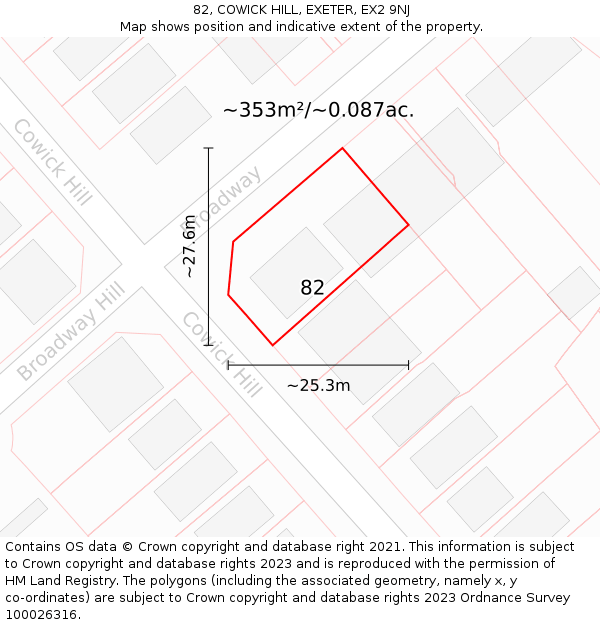 82, COWICK HILL, EXETER, EX2 9NJ: Plot and title map
