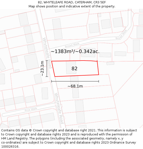 82, WHYTELEAFE ROAD, CATERHAM, CR3 5EF: Plot and title map