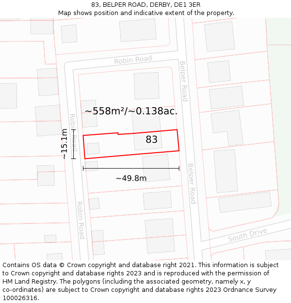 83, BELPER ROAD, DERBY, DE1 3ER: Plot and title map