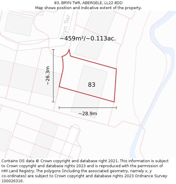 83, BRYN TWR, ABERGELE, LL22 8DD: Plot and title map