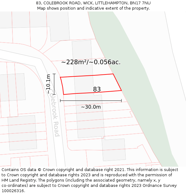 83, COLEBROOK ROAD, WICK, LITTLEHAMPTON, BN17 7NU: Plot and title map