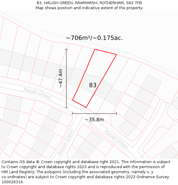 83, HAUGH GREEN, RAWMARSH, ROTHERHAM, S62 7FB: Plot and title map