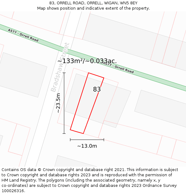83, ORRELL ROAD, ORRELL, WIGAN, WN5 8EY: Plot and title map