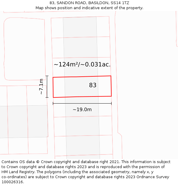 83, SANDON ROAD, BASILDON, SS14 1TZ: Plot and title map