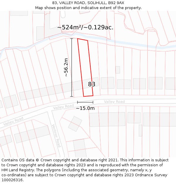 83, VALLEY ROAD, SOLIHULL, B92 9AX: Plot and title map