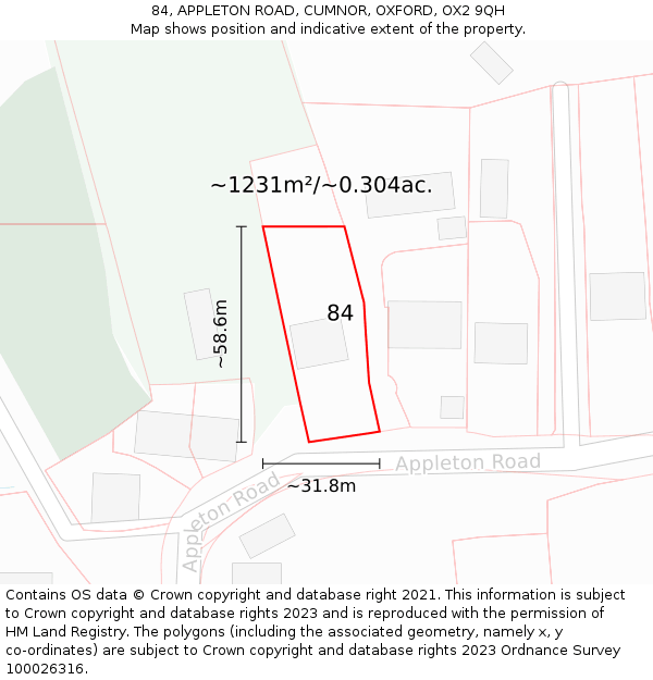 84, APPLETON ROAD, CUMNOR, OXFORD, OX2 9QH: Plot and title map