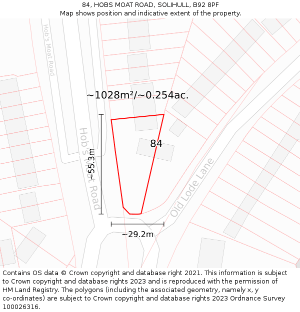 84, HOBS MOAT ROAD, SOLIHULL, B92 8PF: Plot and title map