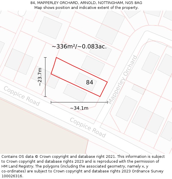 84, MAPPERLEY ORCHARD, ARNOLD, NOTTINGHAM, NG5 8AG: Plot and title map