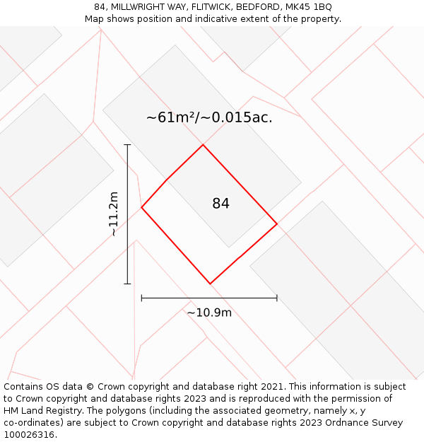 84, MILLWRIGHT WAY, FLITWICK, BEDFORD, MK45 1BQ: Plot and title map