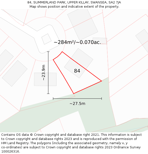 84, SUMMERLAND PARK, UPPER KILLAY, SWANSEA, SA2 7JA: Plot and title map