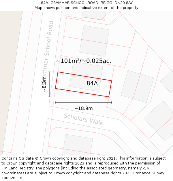 84A, GRAMMAR SCHOOL ROAD, BRIGG, DN20 8AY: Plot and title map