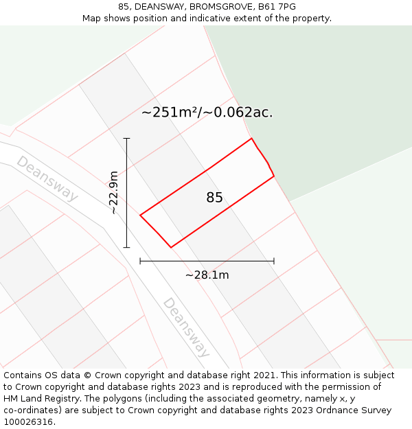 85, DEANSWAY, BROMSGROVE, B61 7PG: Plot and title map
