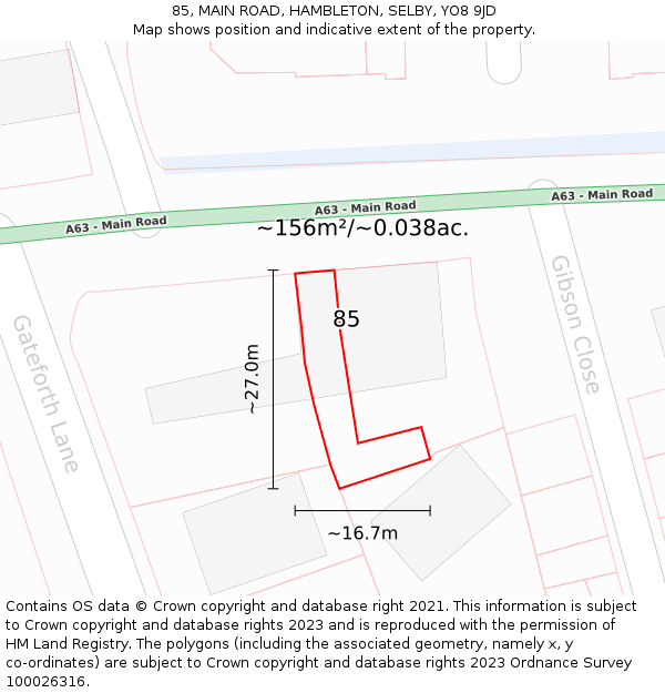 85, MAIN ROAD, HAMBLETON, SELBY, YO8 9JD: Plot and title map
