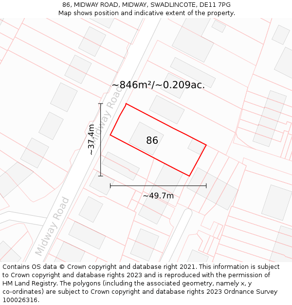 86, MIDWAY ROAD, MIDWAY, SWADLINCOTE, DE11 7PG: Plot and title map