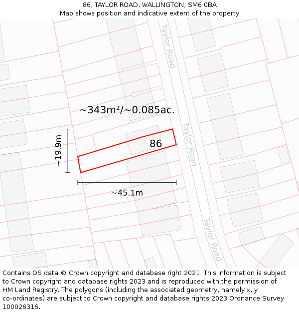 86, TAYLOR ROAD, WALLINGTON, SM6 0BA: Plot and title map