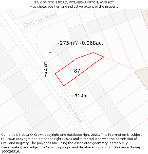 87, CONISTON ROAD, WOLVERHAMPTON, WV6 9DT: Plot and title map
