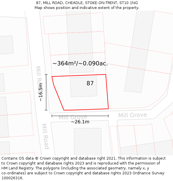 87, MILL ROAD, CHEADLE, STOKE-ON-TRENT, ST10 1NG: Plot and title map