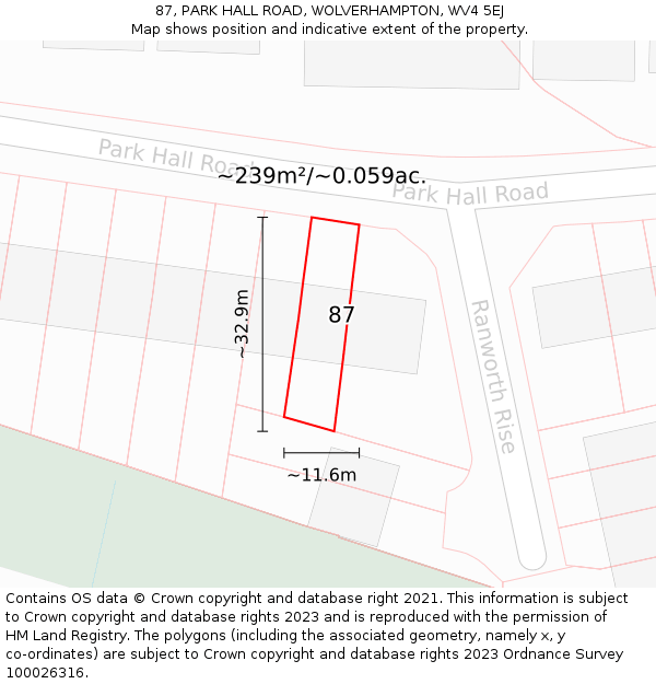 87, PARK HALL ROAD, WOLVERHAMPTON, WV4 5EJ: Plot and title map