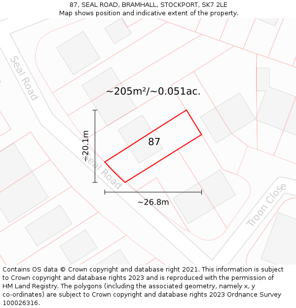 87, SEAL ROAD, BRAMHALL, STOCKPORT, SK7 2LE: Plot and title map