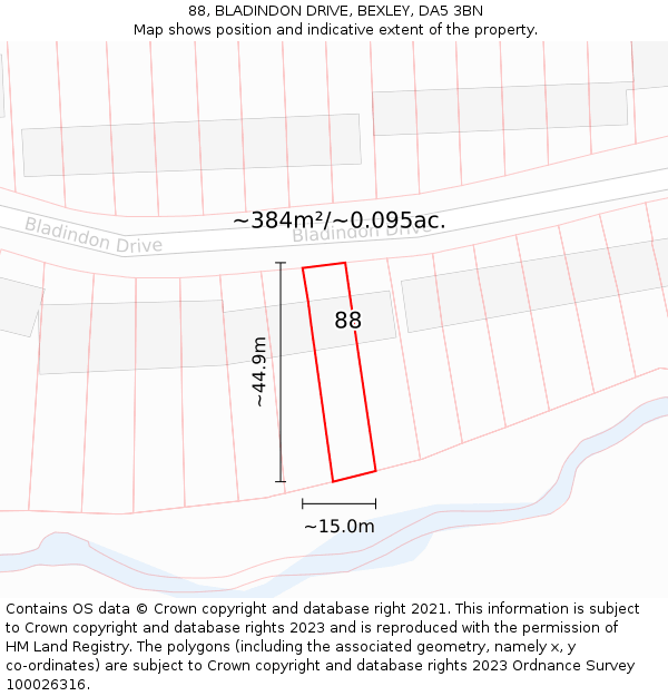 88, BLADINDON DRIVE, BEXLEY, DA5 3BN: Plot and title map