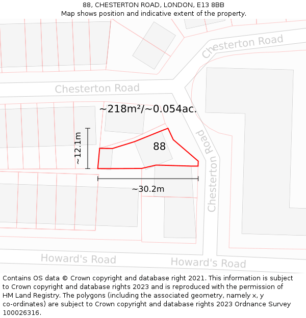 88, CHESTERTON ROAD, LONDON, E13 8BB: Plot and title map