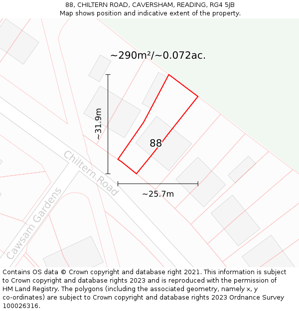 88, CHILTERN ROAD, CAVERSHAM, READING, RG4 5JB: Plot and title map
