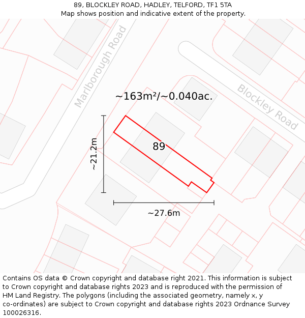 89, BLOCKLEY ROAD, HADLEY, TELFORD, TF1 5TA: Plot and title map