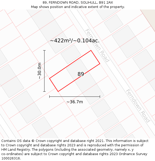 89, FERNDOWN ROAD, SOLIHULL, B91 2AX: Plot and title map