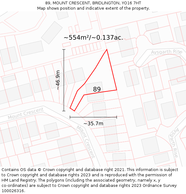 89, MOUNT CRESCENT, BRIDLINGTON, YO16 7HT: Plot and title map