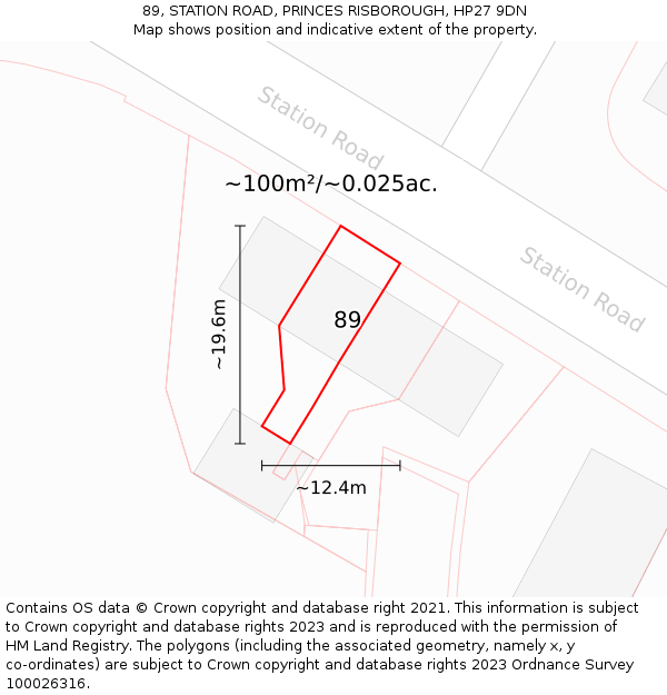 89, STATION ROAD, PRINCES RISBOROUGH, HP27 9DN: Plot and title map