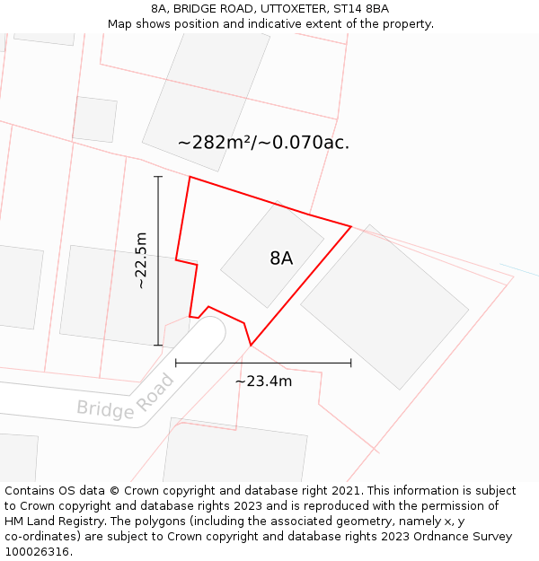 8A, BRIDGE ROAD, UTTOXETER, ST14 8BA: Plot and title map