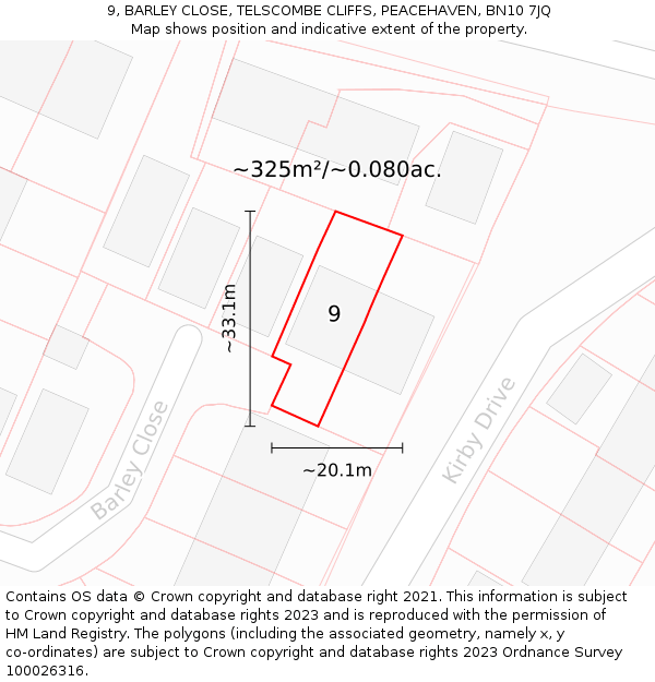 9, BARLEY CLOSE, TELSCOMBE CLIFFS, PEACEHAVEN, BN10 7JQ: Plot and title map