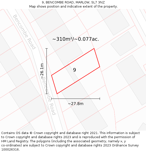 9, BENCOMBE ROAD, MARLOW, SL7 3NZ: Plot and title map