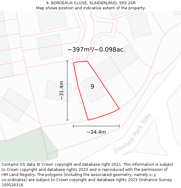 9, BORDEAUX CLOSE, SUNDERLAND, SR3 2SR: Plot and title map
