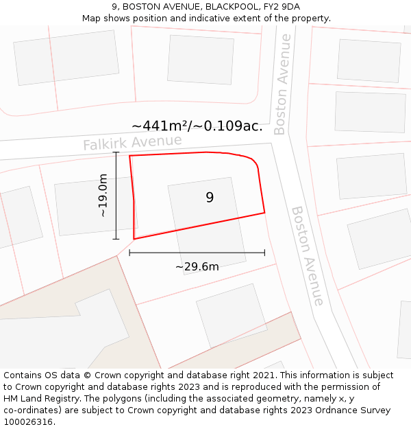 9, BOSTON AVENUE, BLACKPOOL, FY2 9DA: Plot and title map