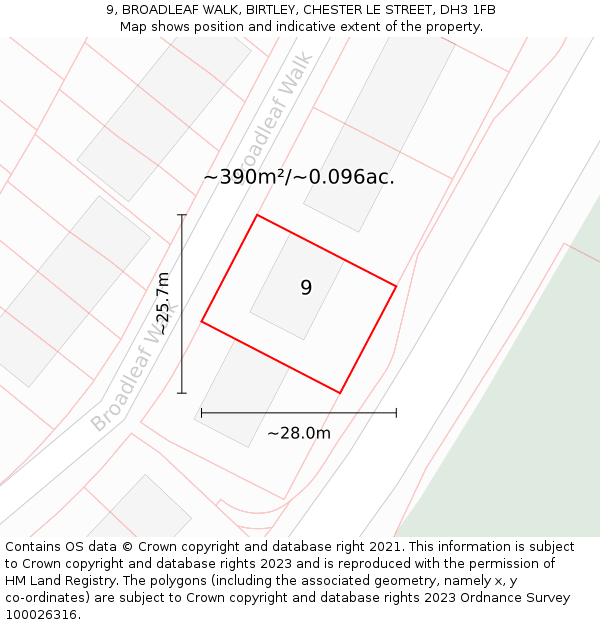 9, BROADLEAF WALK, BIRTLEY, CHESTER LE STREET, DH3 1FB: Plot and title map