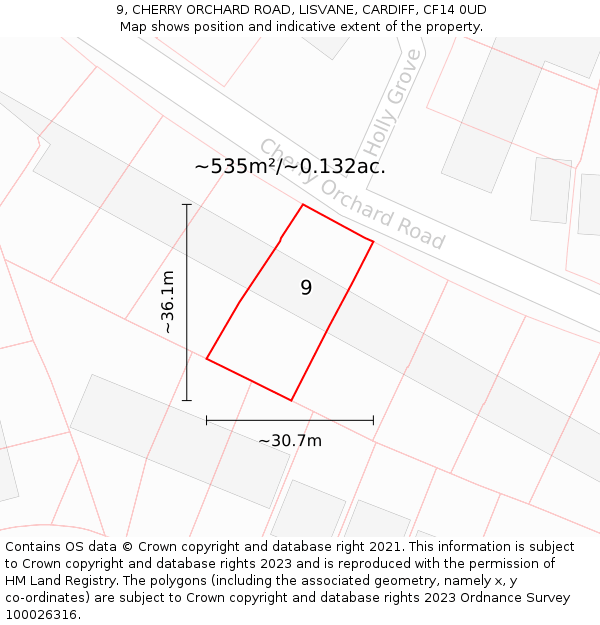 9, CHERRY ORCHARD ROAD, LISVANE, CARDIFF, CF14 0UD: Plot and title map