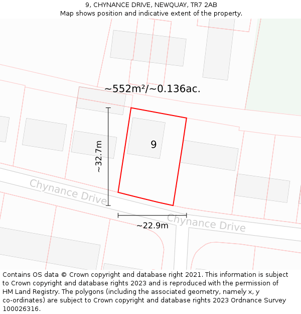9, CHYNANCE DRIVE, NEWQUAY, TR7 2AB: Plot and title map