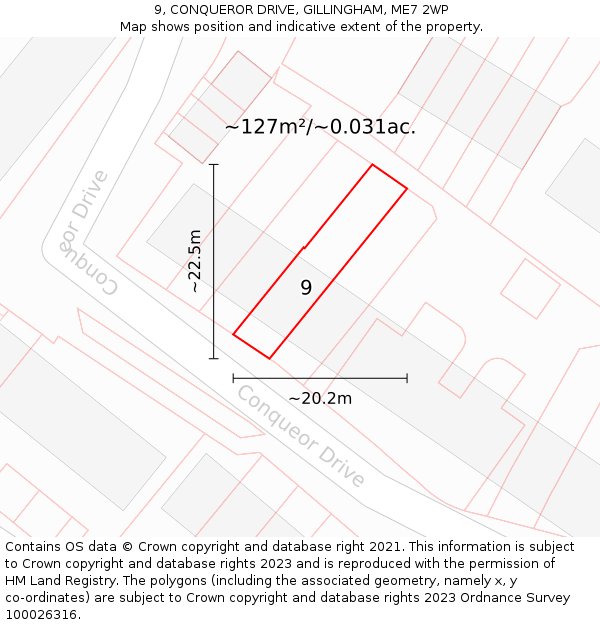 9, CONQUEROR DRIVE, GILLINGHAM, ME7 2WP: Plot and title map