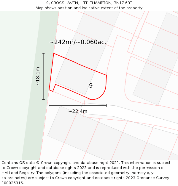 9, CROSSHAVEN, LITTLEHAMPTON, BN17 6RT: Plot and title map