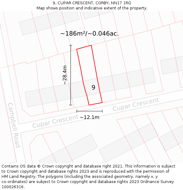 9, CUPAR CRESCENT, CORBY, NN17 1RG: Plot and title map