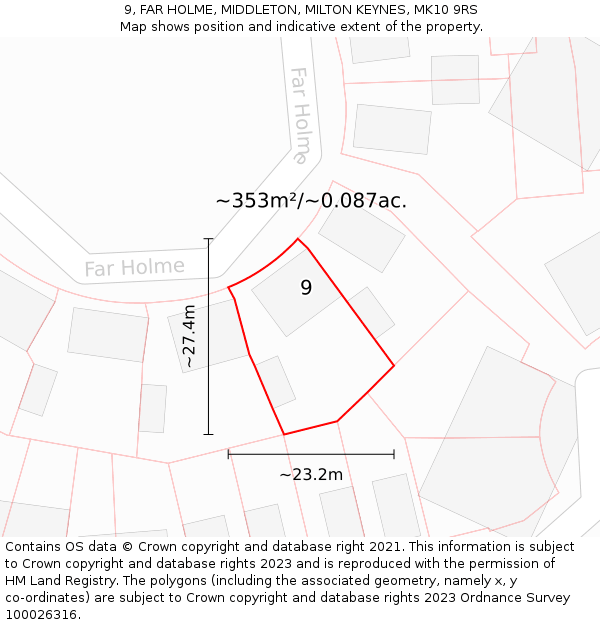 9, FAR HOLME, MIDDLETON, MILTON KEYNES, MK10 9RS: Plot and title map