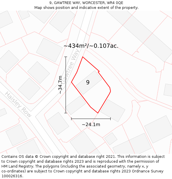 9, GAWTREE WAY, WORCESTER, WR4 0QE: Plot and title map