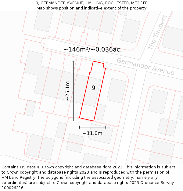 9, GERMANDER AVENUE, HALLING, ROCHESTER, ME2 1FR: Plot and title map