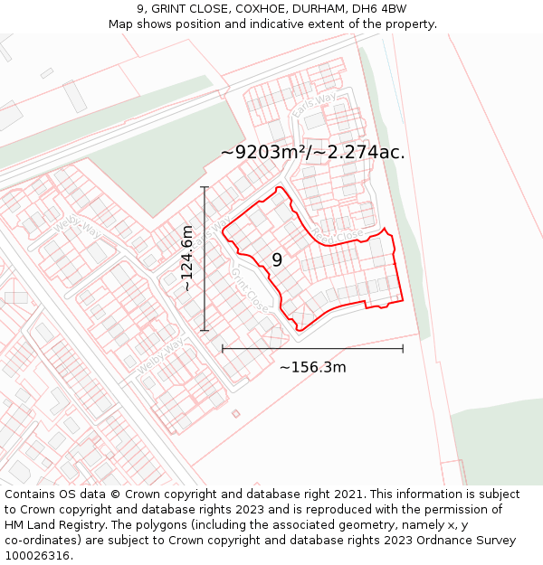 9, GRINT CLOSE, COXHOE, DURHAM, DH6 4BW: Plot and title map