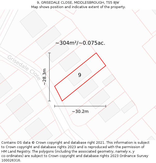 9, GRISEDALE CLOSE, MIDDLESBROUGH, TS5 8JW: Plot and title map