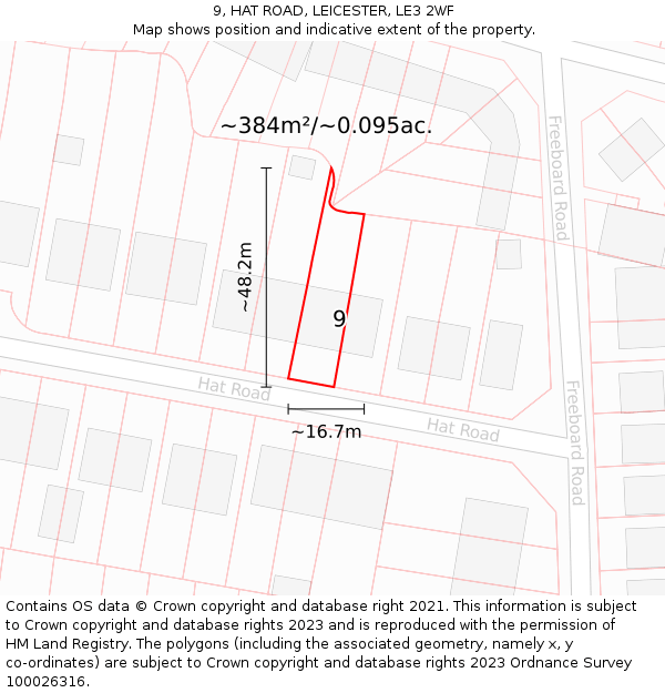 9, HAT ROAD, LEICESTER, LE3 2WF: Plot and title map